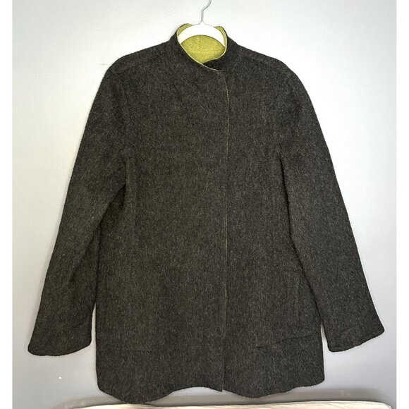 Beyond Threads Alpaca Coat Womens L Gray Green Reversible Wool Artsy Lagenlook - Picture 15 of 16